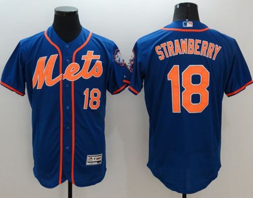 Mets #18 Darryl Strawberry Blue Flexbase Authentic Collection Stitched MLB Jersey - Click Image to Close